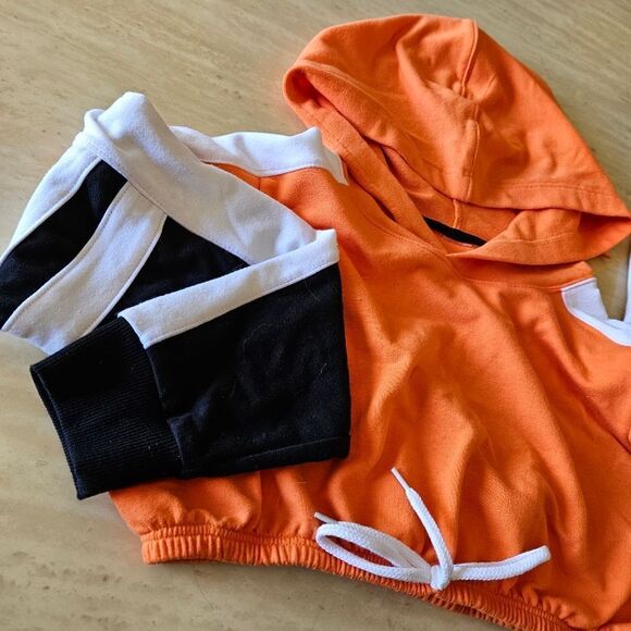 Weissman NWOT child medium dance costume crop top hip hop orange black white - Picture 3 of 6
